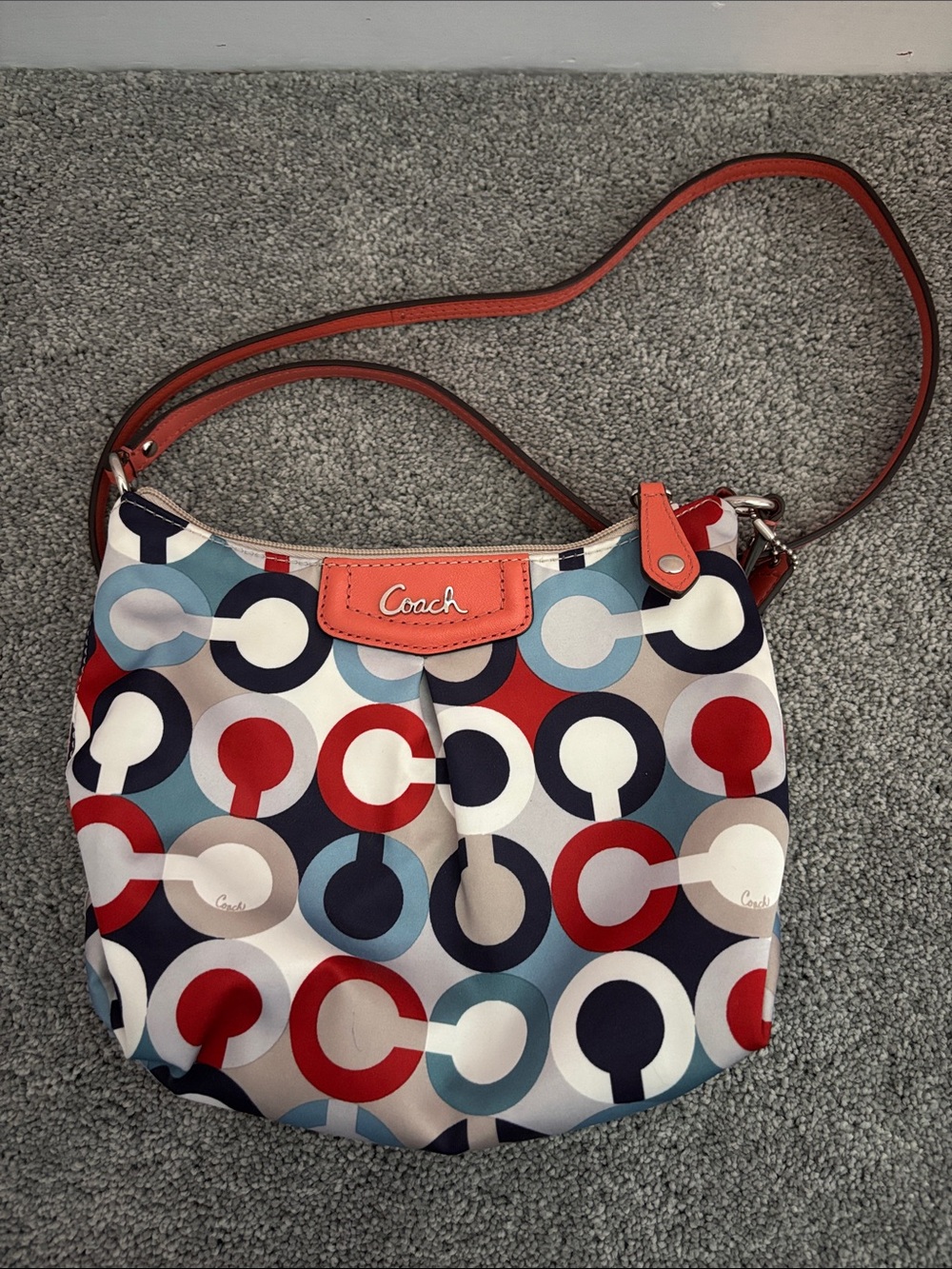 Coach Multicolor Circle Print Crossbody with Red Trim